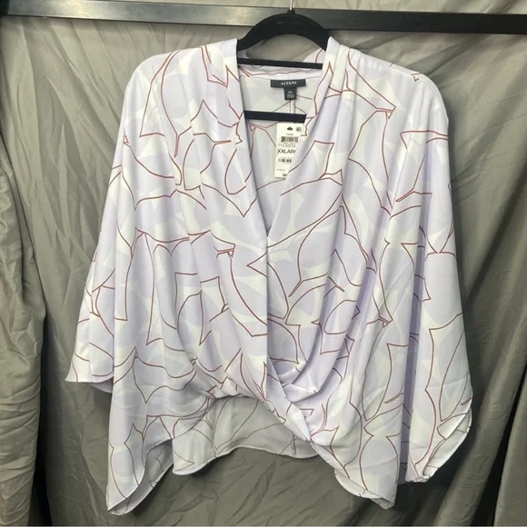 Alfani | White and Purple Patterned Blouse - Picture 3 of 5